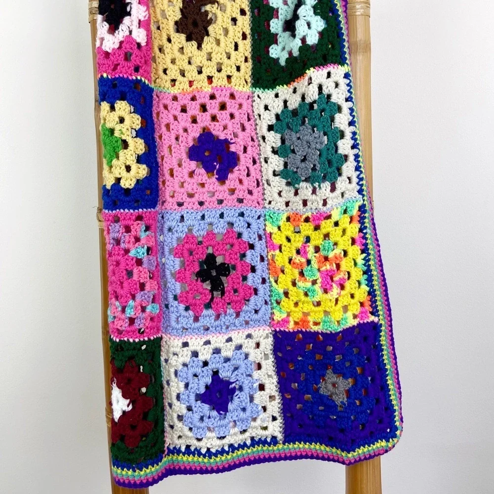 Granny Square Crochet Multicolor Afghan Throw Blanket
